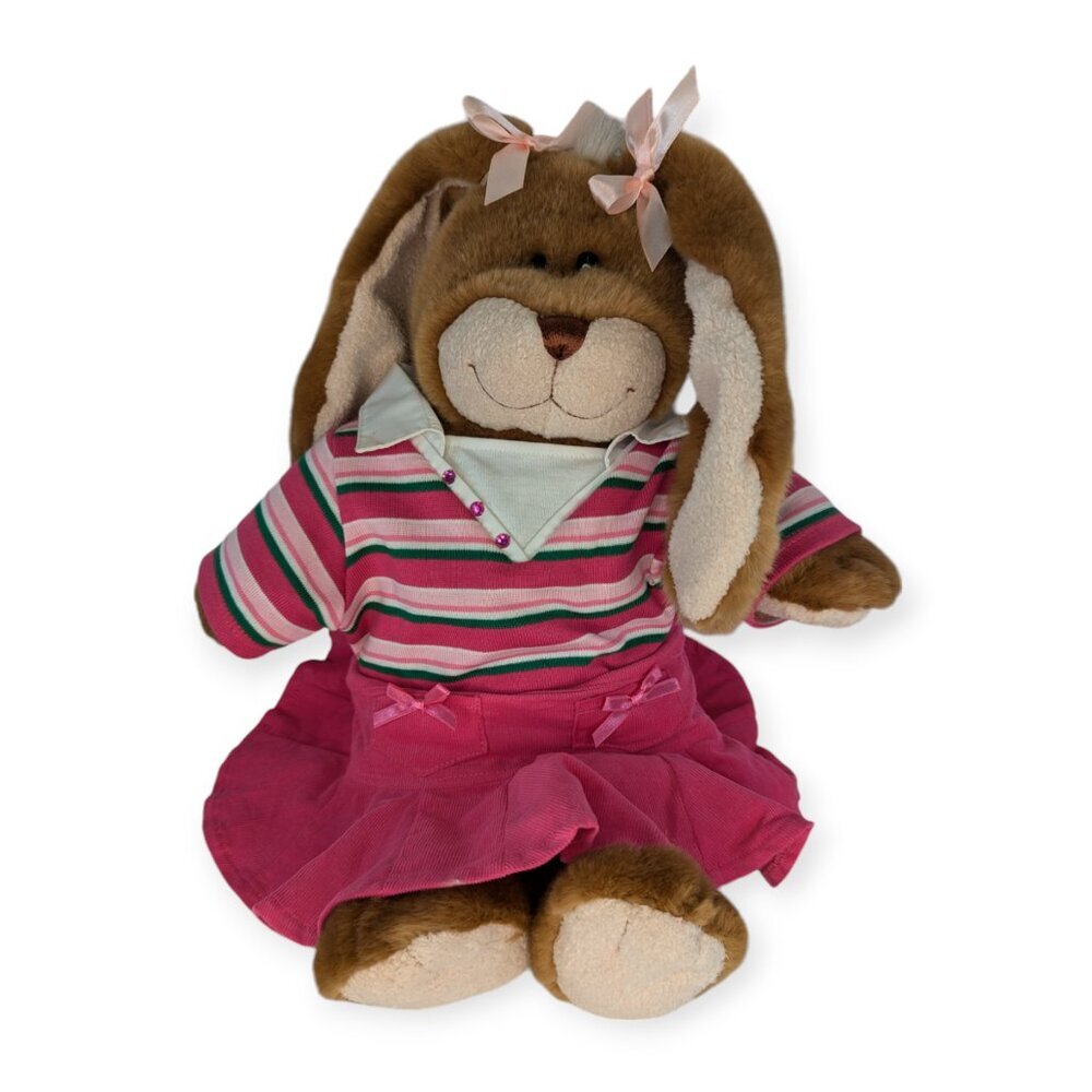 Build-A-Bear BAB Brown Rabbit Plush with Pink Polo & Skater Skirt Outfit